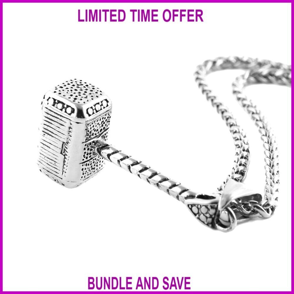 Stainless Steel Thor Hammer Necklace 24 Inch Chain Lobster Clasp